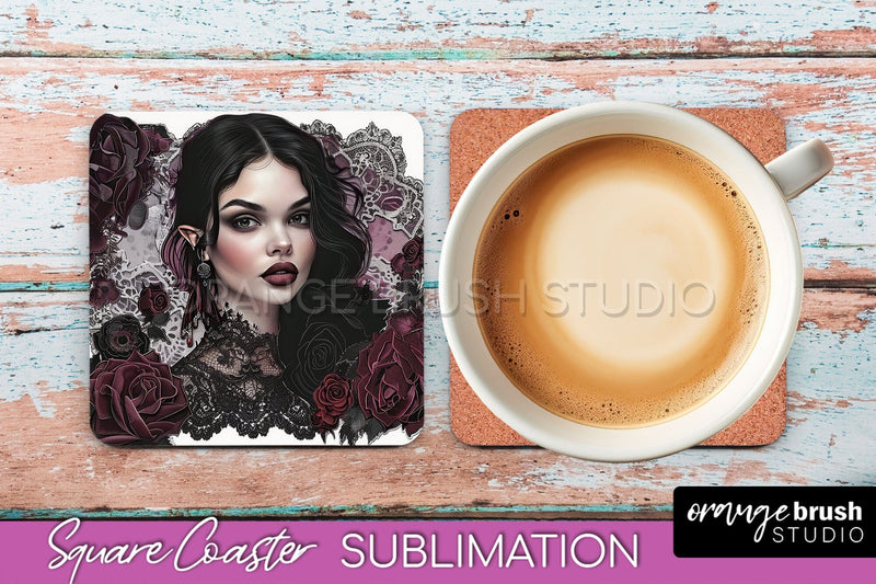 Gothic Coaster Sublimation - Dark Academia Square Coaster Sublimation OrangeBrushStudio 