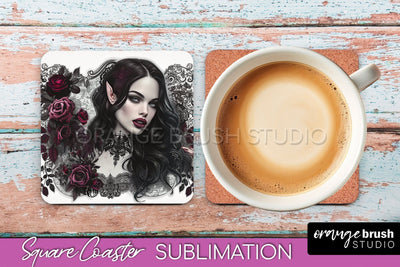 Gothic Coaster Sublimation - Dark Academia Square Coaster Sublimation OrangeBrushStudio 