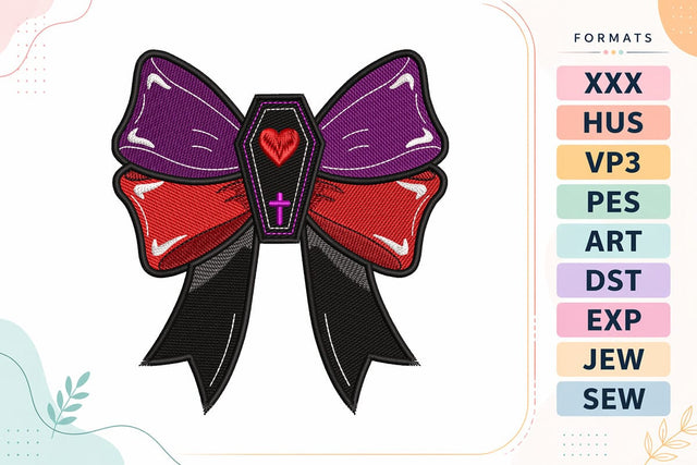 Gothic Coffin Heart Bow Halloween Embroidery Design Embroidery/Applique DESIGNS sg embroidery 