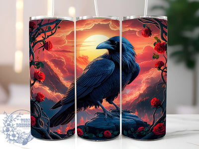 Gothic Crow 20oz Skinny Tumbler PNG, Halloween Black Raven Tumbler Sublimation Wrap, Straight & Tapered Tumbler Wrap, Instant Digital Download Sublimation ToriDesigns 