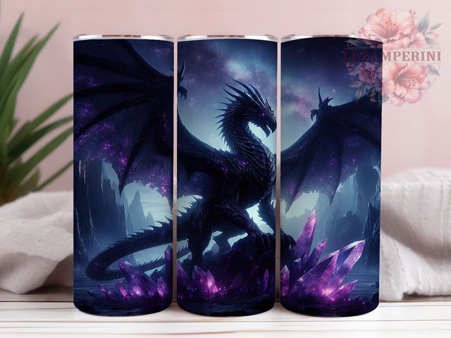 Gothic Crystal Mythical Dragon 20oz Tumbler, Gothic Fantasy Cup Wrap, Mythical Dragon Design, Sublimation Tumbler Wrap, 20Oz Tumbler Design, Dark Fantasy Cup, Artistic Gothic Dragon Wrap Sublimation Li Zamperini 