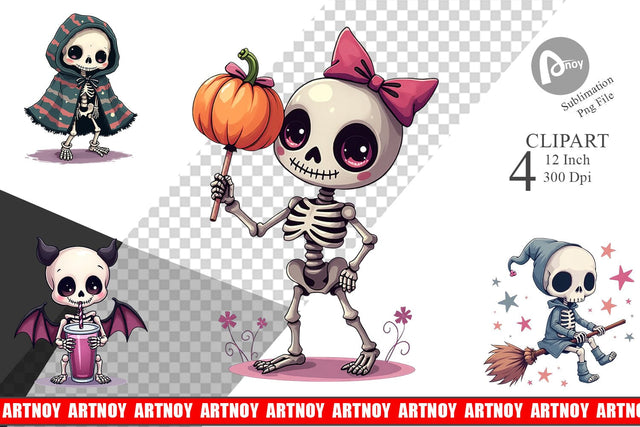 Gothic Cute Skeletons Clipart Sublimation artnoy 