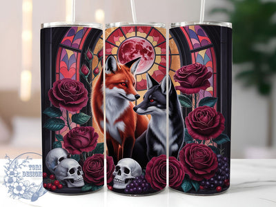 Gothic Dark Fantasy Fox Tumbler Wrap, Dark Fantasy Fox Wrap, 20Oz Skinny Tumbler Wrap, Mystical Animal Sublimation, Enchanted Forest Fox Design, Fantasy Creature Tumbler, Dark Woodland Drinkware Sublimation ToriDesigns 