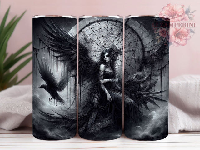 Gothic Dark Fantasy Raven Moon Tumbler, Dark Fantasy Wrap, Raven Moon Cup, 20oz Sublimation, Fantasy Fairy Design, Spooky Fairy Drinkware, Gothic Moon Tumbler Sublimation Li Zamperini 
