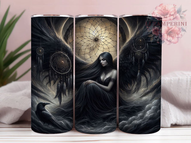 Gothic Dark Fantasy Raven Moon Tumbler, Dark Fantasy Wrap, Raven Moon Cup, 20oz Sublimation, Fantasy Fairy Design, Spooky Fairy Drinkware, Gothic Moon Tumbler Sublimation Li Zamperini 