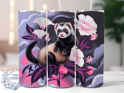 Gothic Dark Floral Ferret Tumbler, Dark Floral, Animal Art, Sublimation Art, 20oz Tumbler, Bold Wrap, Unique Design Sublimation ToriDesigns 