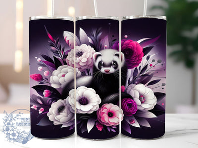 Gothic Dark Floral Ferret Tumbler, Dark Floral, Animal Art, Sublimation Art, 20oz Tumbler, Bold Wrap, Unique Design Sublimation ToriDesigns 