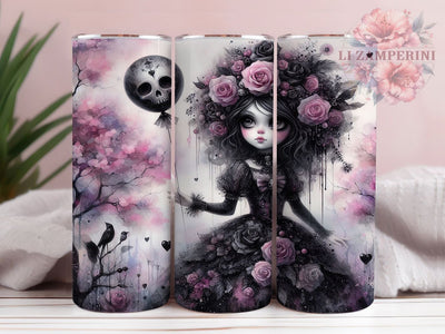 Gothic Dark Halloween Girl Tumbler, Halloween Girl Wrap, 20oz Sublimation, Spooky Girl Cup, Gothic Tumbler Design, Halloween Drinkware, Dark Girl Tumbler Sublimation Li Zamperini 