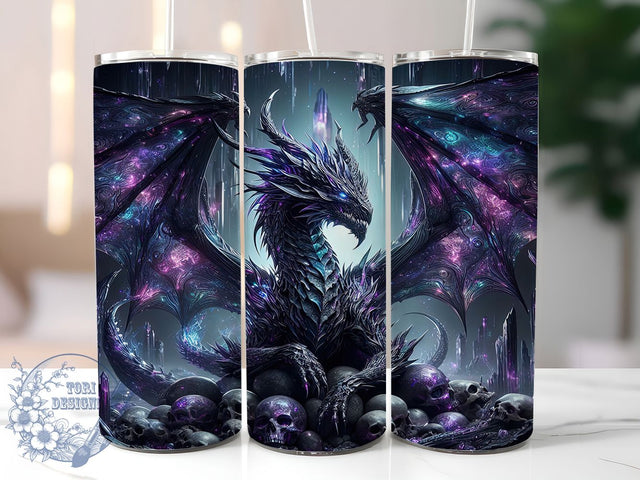 Gothic Dark Purple Dragon Tumbler, Dragon with Skulls Design, 20Oz Sublimation, Gothic Dragon Tumbler, Purple Skull Art, Fantasy Dark Dragon Wrap, Mystic Gothic Printable Sublimation ToriDesigns 