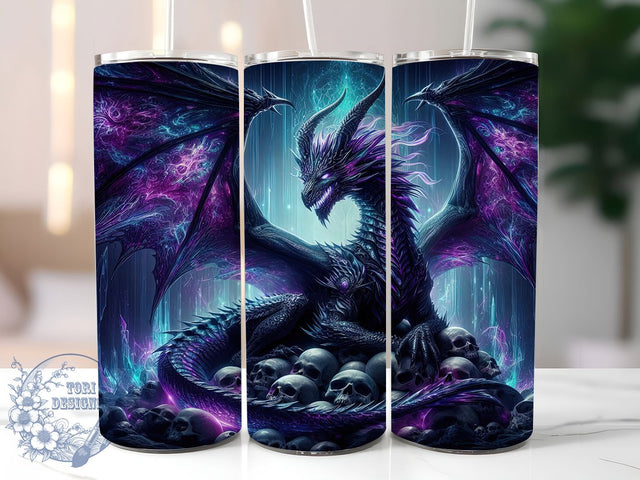 Gothic Dark Purple Dragon Tumbler, Dragon with Skulls Design, 20Oz Sublimation, Gothic Dragon Tumbler, Purple Skull Art, Fantasy Dark Dragon Wrap, Mystic Gothic Printable Sublimation ToriDesigns 