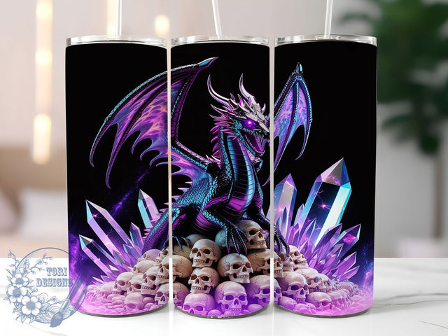 Gothic Dark Purple Dragon Tumbler, Dragon with Skulls Design, 20Oz Sublimation, Gothic Dragon Tumbler, Purple Skull Art, Fantasy Dark Dragon Wrap, Mystic Gothic Printable Sublimation ToriDesigns 