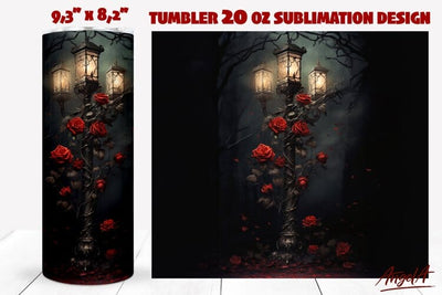 Gothic dark tumbler wrap / street lamp with gothic flowers Sublimation Angelina Semenova 