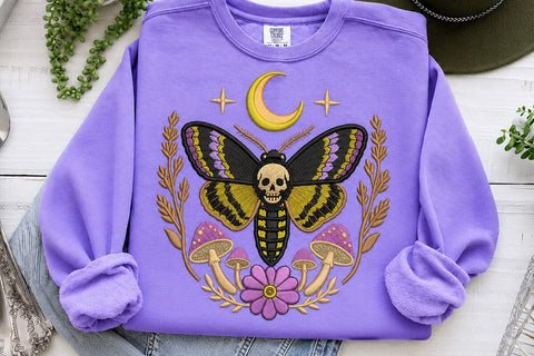 Gothic Death Moth Embroidery Design, Skull Moth Machine Embroidery, Moon Mushroom Floral Pattern, Witchy Halloween Instant Download File Embroidery/Applique DESIGNS DesignDestine 