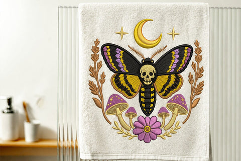 Gothic Death Moth Embroidery Design, Skull Moth Machine Embroidery, Moon Mushroom Floral Pattern, Witchy Halloween Instant Download File Embroidery/Applique DESIGNS DesignDestine 