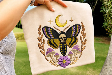 Gothic Death Moth Embroidery Design, Skull Moth Machine Embroidery, Moon Mushroom Floral Pattern, Witchy Halloween Instant Download File Embroidery/Applique DESIGNS DesignDestine 