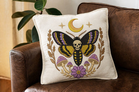 Gothic Death Moth Embroidery Design, Skull Moth Machine Embroidery, Moon Mushroom Floral Pattern, Witchy Halloween Instant Download File Embroidery/Applique DESIGNS DesignDestine 