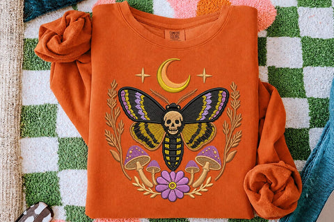 Gothic Death Moth Embroidery Design, Skull Moth Machine Embroidery, Moon Mushroom Floral Pattern, Witchy Halloween Instant Download File Embroidery/Applique DESIGNS DesignDestine 