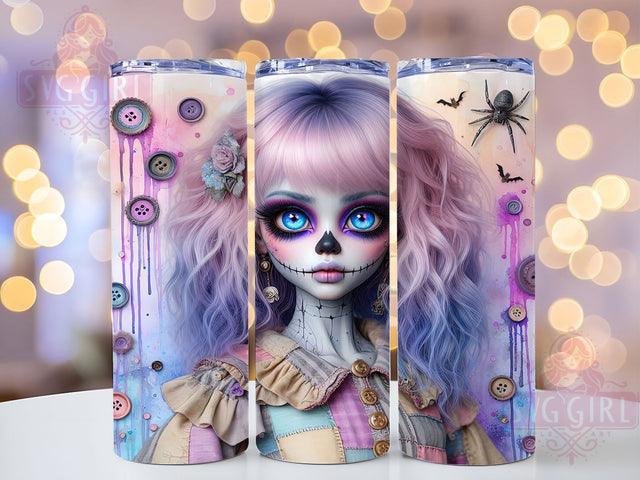 Gothic Doll Creepy Cute Halloween Tumbler, Halloween Girl Wrap, Creepy Cute Cup, Kawaii Goth Design, 20Oz Sublimation Wrap, Dark Aesthetic Drinkware, Spooky Doll Tumbler Sublimation SvggirlplusArt 