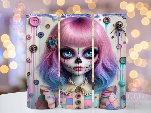 Gothic Doll Creepy Cute Halloween Tumbler, Halloween Girl Wrap, Creepy Cute Cup, Kawaii Goth Design, 20Oz Sublimation Wrap, Dark Aesthetic Drinkware, Spooky Doll Tumbler Sublimation SvggirlplusArt 