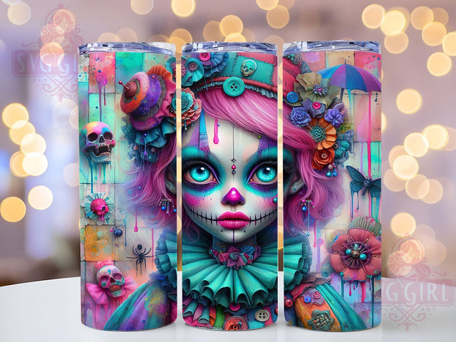 Gothic Doll Creepy Cute Halloween Tumbler, Halloween Girl Wrap, Creepy Cute Cup, Kawaii Goth Design, 20Oz Sublimation Wrap, Dark Aesthetic Drinkware, Spooky Doll Tumbler Sublimation SvggirlplusArt 
