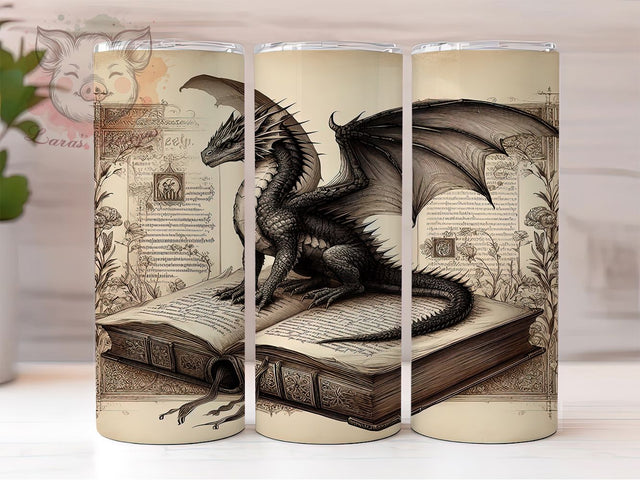 Gothic Dragon Book Tumbler, Gothic Book Tumbler, 20oz Tumbler Wrap, Sublimation Design, Fantasy Gothic Gift, Mythical Dragon Wrap, Dark Literature Tumbler Sublimation Lara' s Designs 