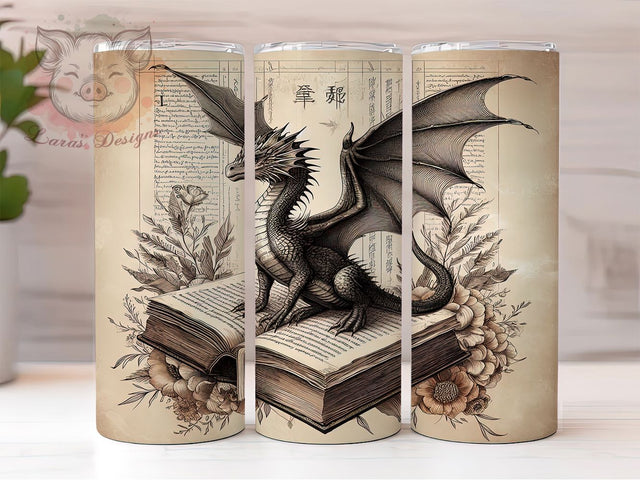 Gothic Dragon Book Tumbler, Gothic Book Tumbler, 20oz Tumbler Wrap, Sublimation Design, Fantasy Gothic Gift, Mythical Dragon Wrap, Dark Literature Tumbler Sublimation Lara' s Designs 
