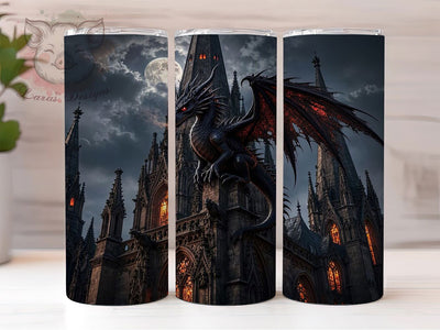 Gothic Dragon Cathedral 20oz Tumbler, Gothic Cathedral, Dragon Design, Fantasy Art, Dark Aesthetic, Mystical Vibes, 20oz Wrap, Sublimation Tumbler Sublimation Lara' s Designs 