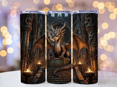 Gothic Dragon Throne 20oz Tumbler, Gothic Fantasy, Dark Dragon, Ornate Throne, Medieval Art, Moody Atmosphere, Purple Accents, Sublimation Wrap Sublimation SvggirlplusArt 