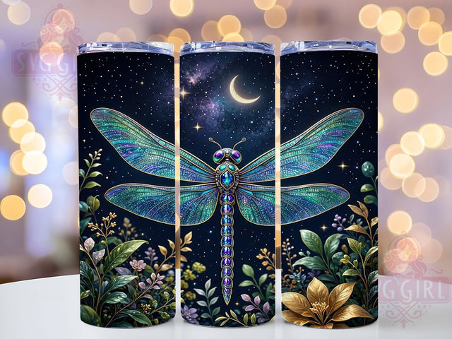 Gothic Dragonfly & Moon 20oz Tumbler, Dragonfly Moon, Gothic Style, Mystical Theme, Sublimation Wrap, 20oz Tumbler, Dark Aesthetic, Enchanted Design Sublimation SvggirlplusArt 