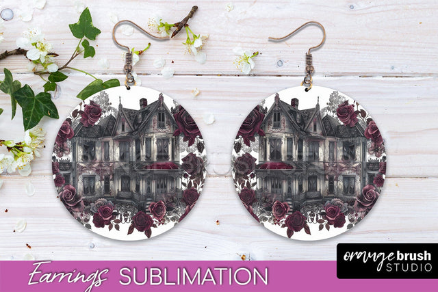Gothic Earrings - Dark Academia Round Earring Sublimation Sublimation OrangeBrushStudio 