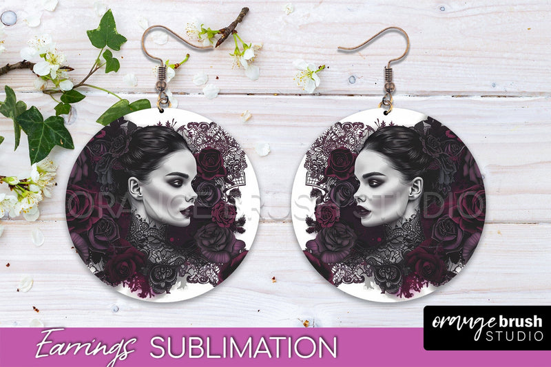 Gothic Earrings - Dark Academia Round Earring Sublimation Sublimation OrangeBrushStudio 