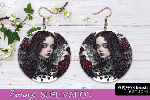 Gothic Earrings - Dark Academia Round Earring Sublimation Sublimation OrangeBrushStudio 