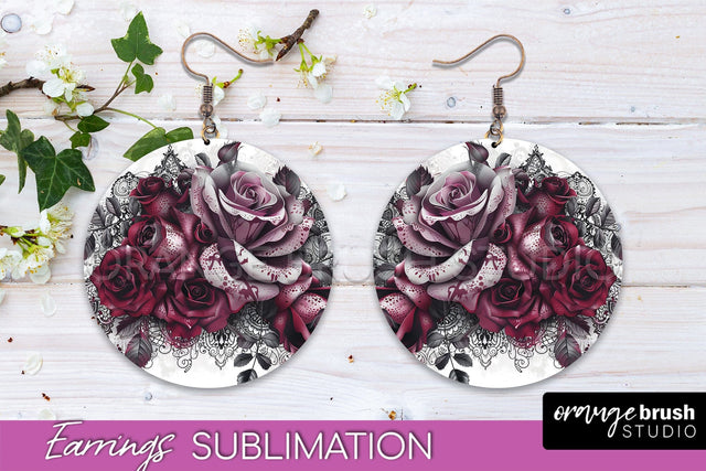 Gothic Earrings - Dark Academia Round Earring Sublimation Sublimation OrangeBrushStudio 