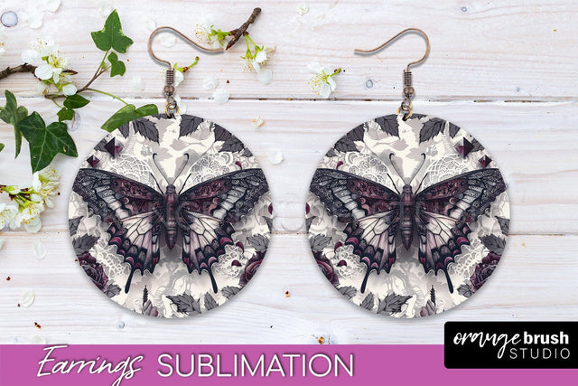 Gothic Earrings - Dark Academia Round Earring Sublimation Sublimation OrangeBrushStudio 