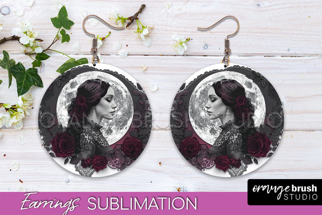 Gothic Earrings - Dark Academia Round Earring Sublimation Sublimation OrangeBrushStudio 