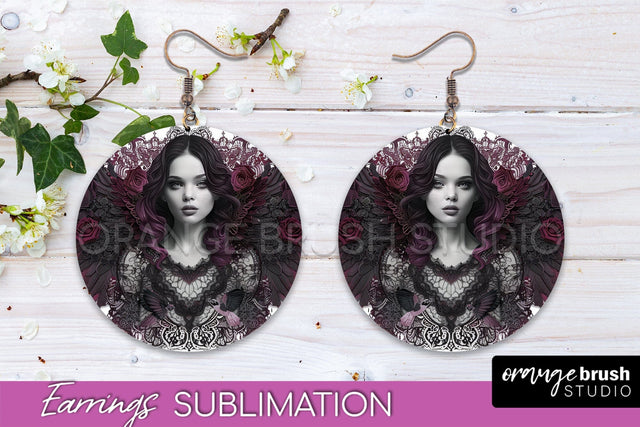 Gothic Earrings - Dark Academia Round Earring Sublimation Sublimation OrangeBrushStudio 