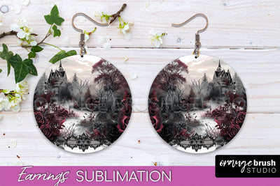 Gothic Earrings - Dark Academia Round Earring Sublimation Sublimation OrangeBrushStudio 