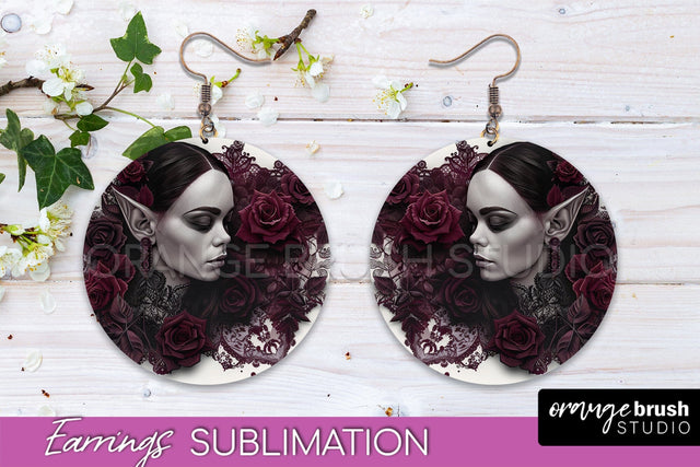 Gothic Earrings - Dark Academia Round Earring Sublimation Sublimation OrangeBrushStudio 