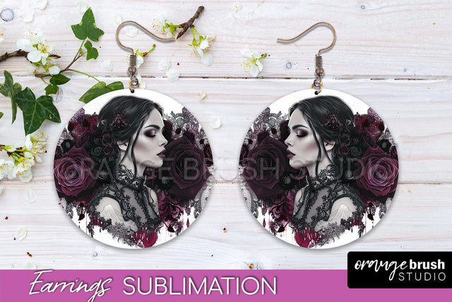 Gothic Earrings - Dark Academia Round Earring Sublimation Sublimation OrangeBrushStudio 
