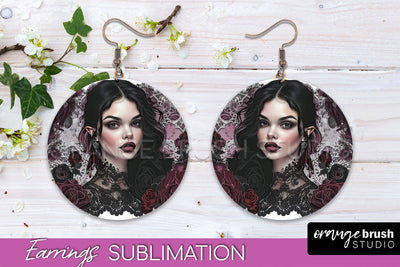 Gothic Earrings - Dark Academia Round Earring Sublimation Sublimation OrangeBrushStudio 
