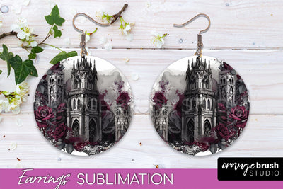 Gothic Earrings - Dark Academia Round Earring Sublimation Sublimation OrangeBrushStudio 
