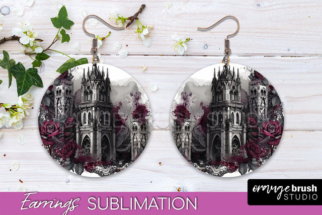 Gothic Earrings - Dark Academia Round Earring Sublimation Sublimation OrangeBrushStudio 