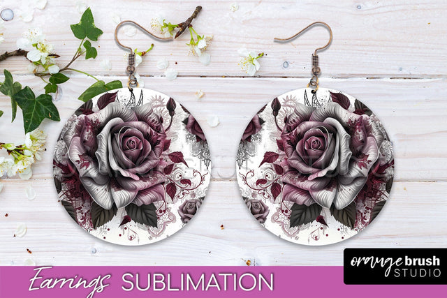Gothic Earrings - Dark Academia Round Earring Sublimation Sublimation OrangeBrushStudio 