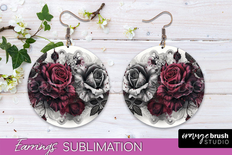 Gothic Earrings - Dark Academia Round Earring Sublimation Sublimation OrangeBrushStudio 