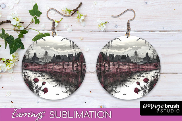 Gothic Earrings - Dark Academia Round Earring Sublimation Sublimation OrangeBrushStudio 