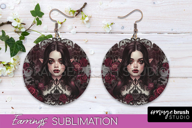 Gothic Earrings - Dark Academia Round Earring Sublimation Sublimation OrangeBrushStudio 