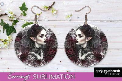Gothic Earrings - Dark Academia Round Earring Sublimation Sublimation OrangeBrushStudio 