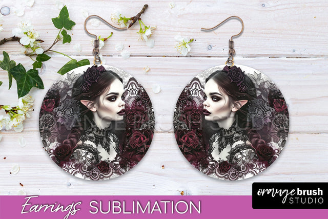 Gothic Earrings - Dark Academia Round Earring Sublimation Sublimation OrangeBrushStudio 