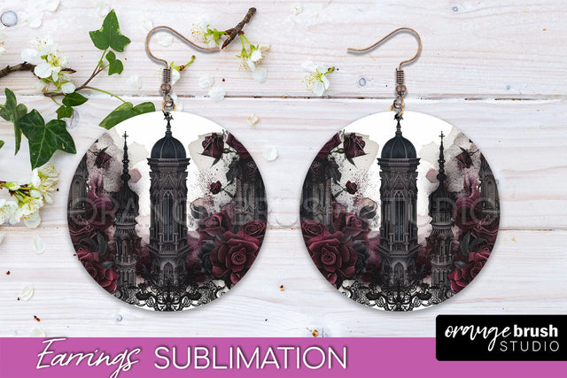 Gothic Earrings - Dark Academia Round Earring Sublimation Sublimation OrangeBrushStudio 