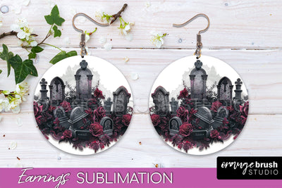 Gothic Earrings - Dark Academia Round Earring Sublimation Sublimation OrangeBrushStudio 